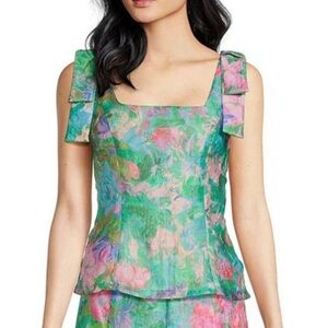 Abbey Glass Bea Bow Shoulder Peplum Tank Top Size XS NWT